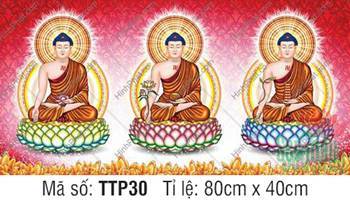 Hình Tam Thế Phật Size Lớn TTP30, ba Đức Phật đắp y nâu đất