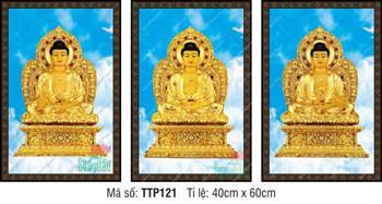Hình Tam Thế Phật TTP121, nét vàng kim giả phù điêu quý phái