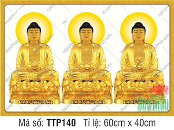 Hình Tam Thế Phật TTP140, nét đẹp hào quang vàng và nền trắng