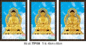 Hình Tam Thế Phật TTP159, bộ ba Đức Phật sắc vàng kim nền trời