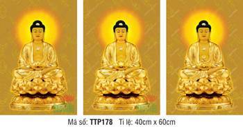 Hình Tam Thế Phật TTP178, quầng hào quang tròn tỏa tia sáng