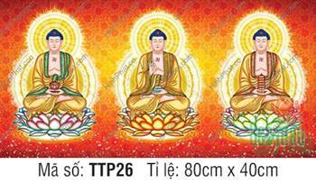 Hình Tam Thế Phật TTP26, ba vị Phật áo vàng ngự tòa sen