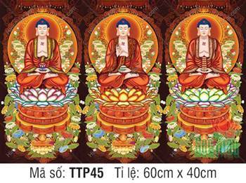 Hình Tam Thế Phật TTP45, ba vị Đức Phật mặc áo màu đỏ