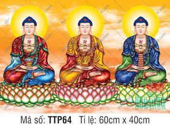 Hình Tam Thế Phật TTP64, nét y gấm cổ kính trang nghiêm
