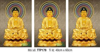 Hình Tam Thế Phật đẹp TTP179, bộ ba bức họa hào quang đa sắc