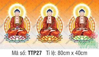 Hình Tam Thế Phật đẹp TTP27, ba Đức Phật khoác áo y đỏ nâu