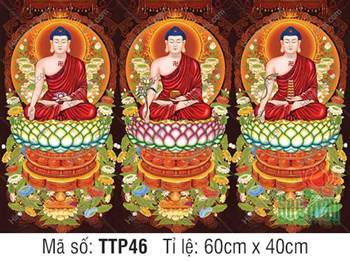 Hình Tam Thế Phật đẹp TTP46, Ba Đức Phật Đắp Y Đỏ Tọa Thiền