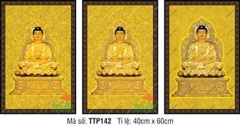 Hình Tam Thế Phật đẹp nhất TTP142, rực sáng hào quang bồ đề cổ điển
