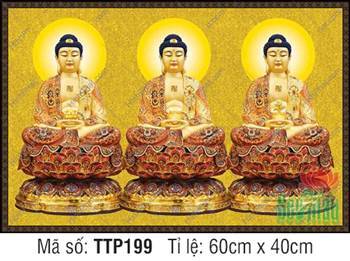 Hình Tam Thế Phật đẹp nhất TTP199, sắc đỏ cam trang nghiêm