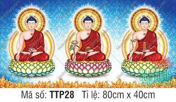 Hình Tam Thế Phật đẹp nhất TTP28, ba vị Phật diện y phục đỏ