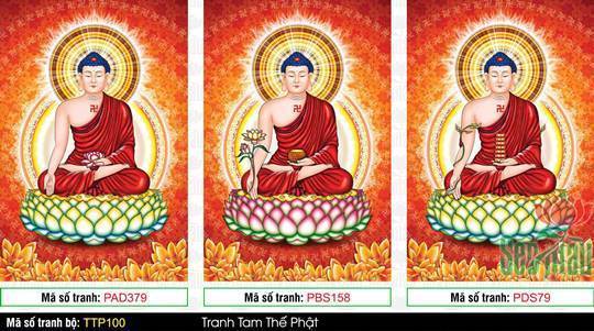 Tam Thế Phật Size Lớn TTP100, bộ ba bức sắc y phục đỏ trầm