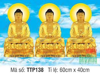 Tam Thế Phật Size Lớn TTP138, ba vị tọa thiền nền trời xanh mây