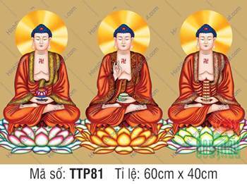 Tam Thế Phật Size Lớn TTP81, ba Đức Thế Tôn mặc y choàng nâu