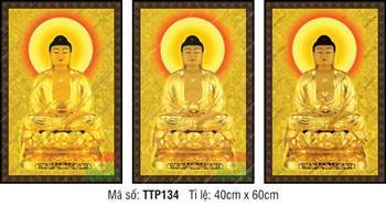 Tam Thế Phật TTP134, nét vẽ hào quang tròn viền đỏ cam