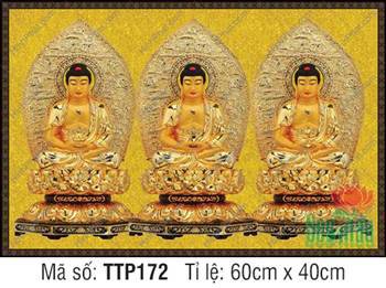 Tam Thế Phật TTP172, rực rỡ quầng hào quang lá bồ đề
