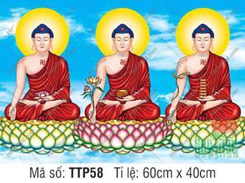 Tam Thế Phật TTP58, Ba Đức Phật Đắp Y Đỏ Tọa Thiền Trang Nghiêm