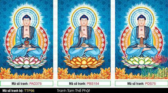 Tam Thế Phật TTP96, bộ ba bức họa Đức Phật khoác y xanh