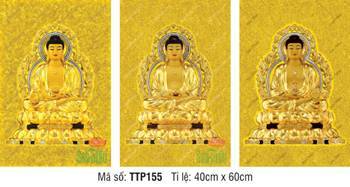 Tam Thế Phật đẹp nhất TTP155, họa phẩm nền gấm hoàng kim sa