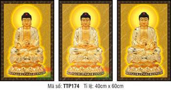 Tam Thế Phật đẹp nhất TTP174, ba vị sắc vàng hào quang tròn sáng