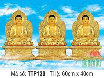 Tranh Tam Thế Chư Phật TTP130, hào quang vàng trên nền trời xanh