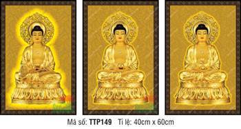 Tranh Tam Thế Chư Phật TTP149, bộ ba bức họa hào quang hoa văn tròn