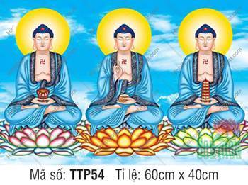 Tranh Tam Thế Chư Phật TTP54, ba vị Phật áo xanh nền trời