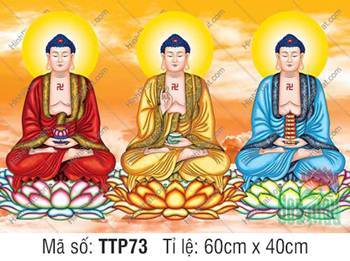 Tranh Tam Thế Chư Phật TTP73, nền mây tỏa hào quang vàng ấm