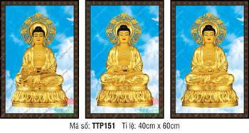 Tranh Tam Thế Nhất Thiết Chư Phật TTP151, sắc vàng nền mây xanh