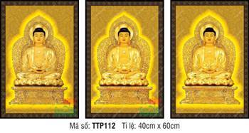 Tranh Tam Thế Phật Size Lớn TTP112, giả phù điêu vàng ròng