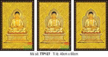 Tranh Tam Thế Phật TTP127, sắc vàng tôn nghiêm thanh tịnh