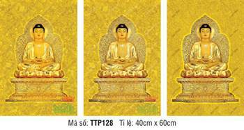 Tranh Tam Thế Phật đẹp TTP128, bộ ba bức họa nền vàng kim