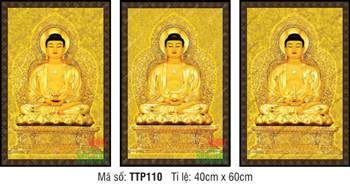 Tranh Tam Thế Phật đẹp nhất TTP110, sắc vàng kim trang nghiêm