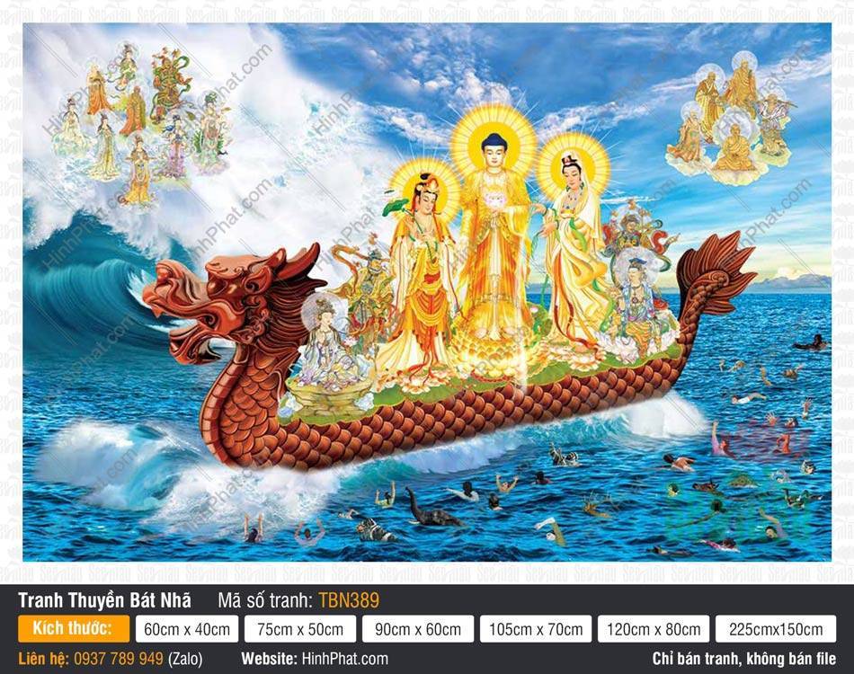 Hình Thuyền Bát Nhã TBN389 Hình Thuyền Bát Nhã TBN389 với Đức Phật mặc y phục vàng óng ngự thuyền rồng