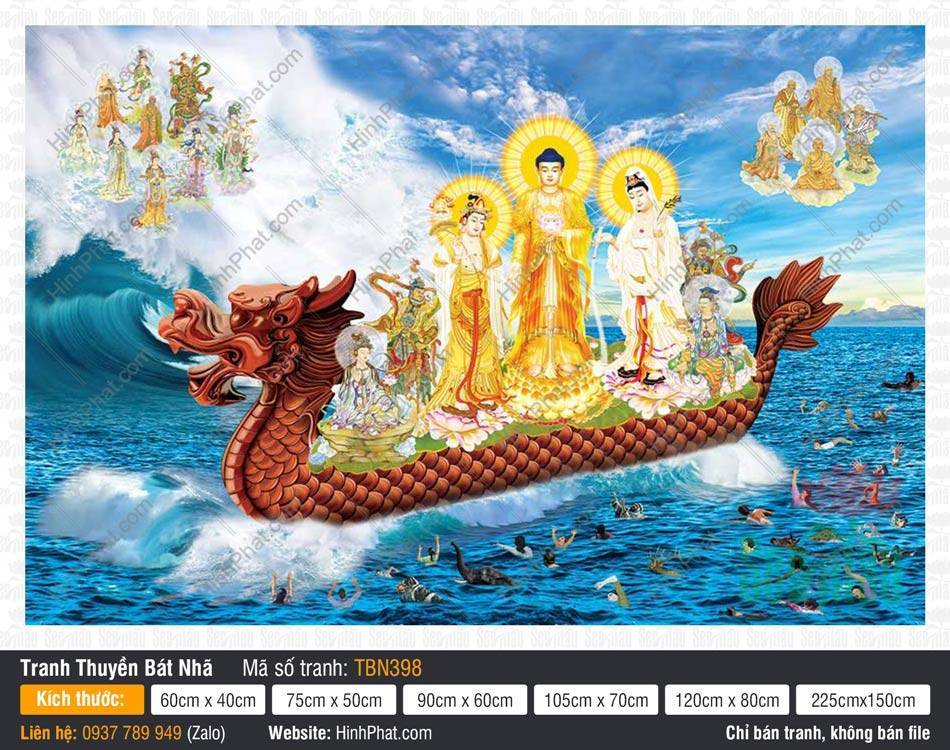 Hình Thuyền Bát Nhã TBN398 Hình Thuyền Bát Nhã TBN398 khắc họa Đức Phật mặc áo cà sa vàng trên thuyền rồng