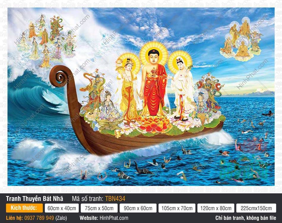 Hình Thuyền Bát Nhã TBN434 Hình Thuyền Bát Nhã TBN434 họa cảnh Đức Phật áo đỏ ngự thuyền mộc gỗ nâu