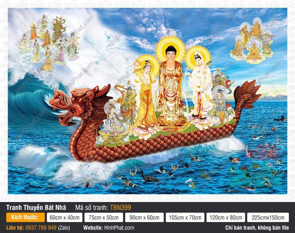 Hình Thuyền Bát Nhã đẹp TBN399 Hình Thuyền Bát Nhã đẹp TBN399 tả Tây Phương Tam Thánh ngự thuyền rồng gỗ