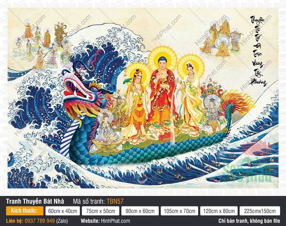 Hình Thuyền Bát Nhã đẹp TBN57 Hình Thuyền Bát Nhã đẹp TBN57 họa Đức Phật mặc cà sa đỏ ngự thuyền rồng
