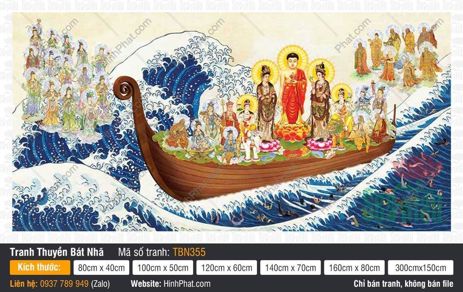 Hình Thuyền Bát Nhã kích thước lớn TBN355 Hình Thuyền Bát Nhã kích thước lớn mô tả Đức Phật y đỏ trên thuyền gỗ