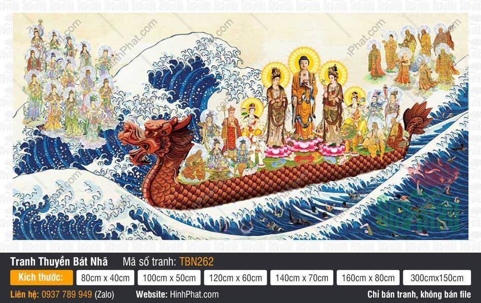 Thuyền Bát Nhã TBN262 Thuyền Bát Nhã TBN262 vẽ Tây Phương Tam Thánh áo nâu ngự thuyền rồng vượt sóng