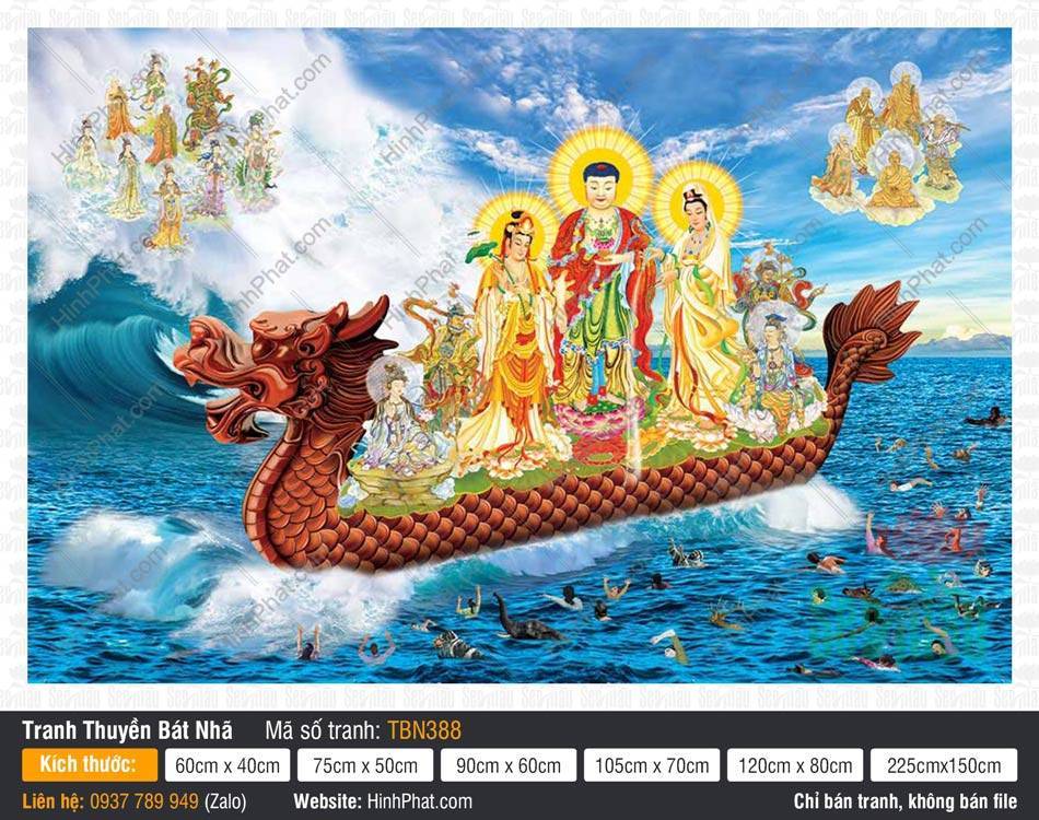 Thuyền Bát Nhã TBN388 Thuyền Bát Nhã TBN388 khắc họa Tây Phương Tam Thánh cứu độ chúng sinh trên thuyền đầu rồng