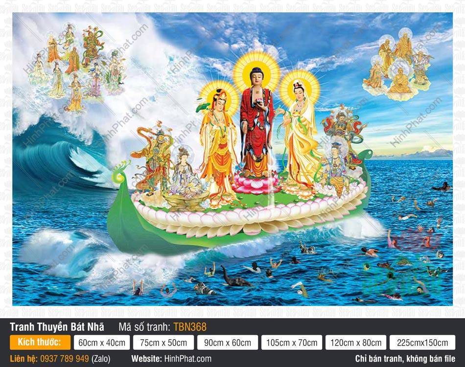 Thuyền Từ Tế Độ TBN368 Tranh Thuyền Từ Tế Độ TBN368 với hình ảnh thuyền rồng vàng lướt sóng mây rực rỡ