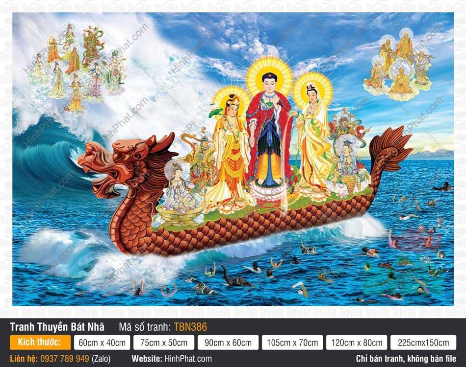 Thuyền Từ Tế Độ TBN386 Thuyền Từ Tế Độ TBN386 ngự thuyền rồng gỗ màu nâu đỏ cứu độ chúng sinh đại dương.