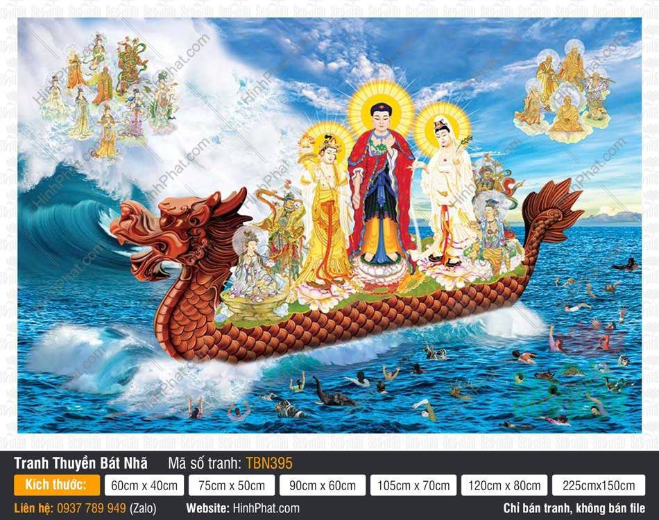 Thuyền Từ Tế Độ TBN395 Thuyền Từ Tế Độ TBN395 khắc họa Đức Phật y đỏ phối xanh lam ngự thuyền rồng