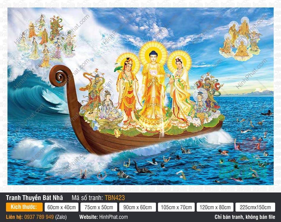 Thuyền Từ Tế Độ Trực Vãng Tây Phương TBN423 Thuyền Từ Tế Độ Trực Vãng Tây Phương TBN423 Đức Phật áo vàng trên thuyền gỗ