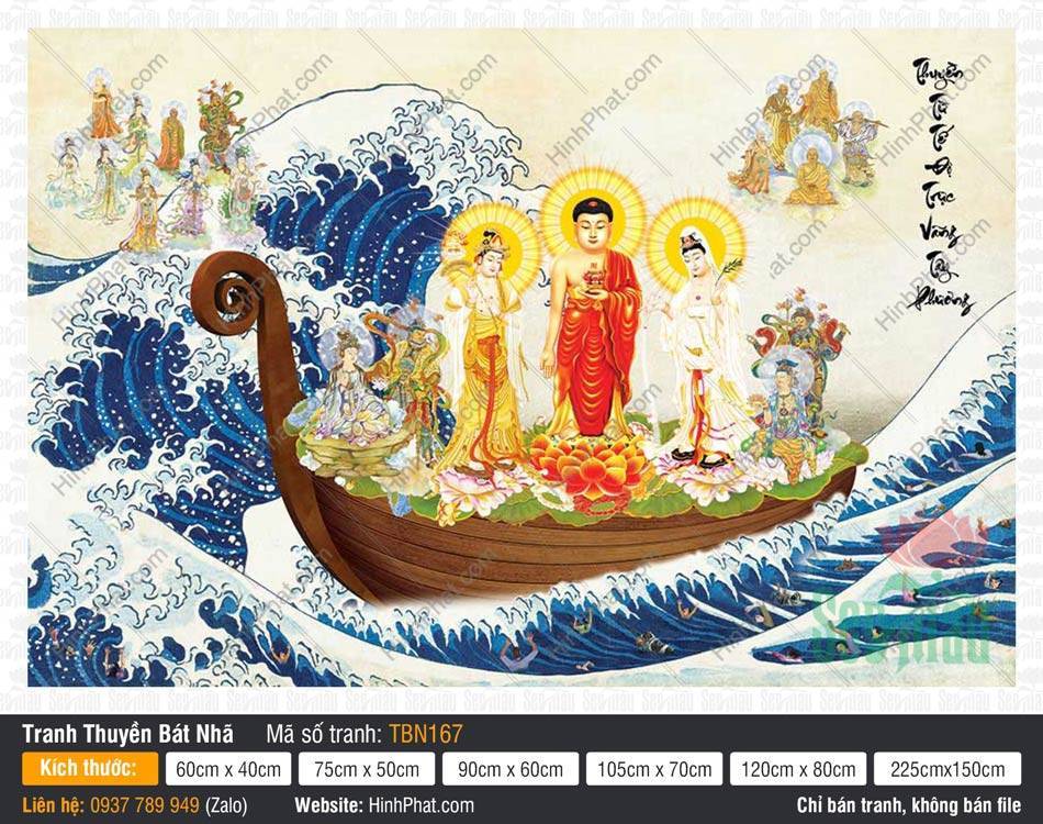 Tranh Thuyền Bát Nhã TBN167 Tranh Thuyền Bát Nhã TBN167 phác họa Đức Phật Di Đà đắp y đỏ hở vai