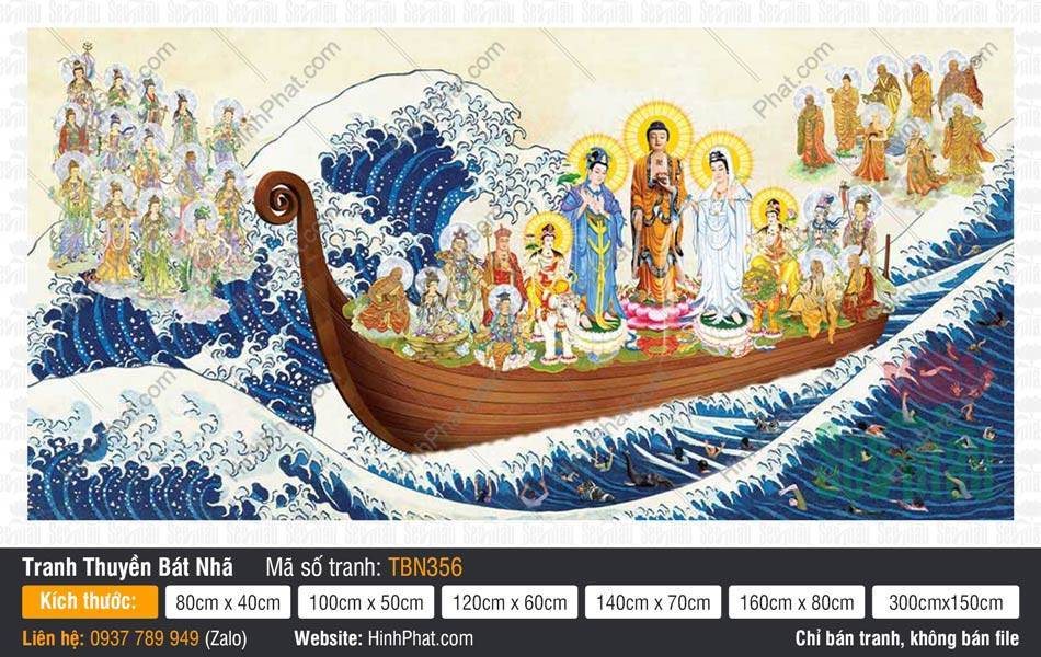 Tranh Thuyền Bát Nhã TBN356 Tranh Thuyền Bát Nhã TBN356 khắc họa Tam Thánh y phục tam sắc trên thuyền gỗ