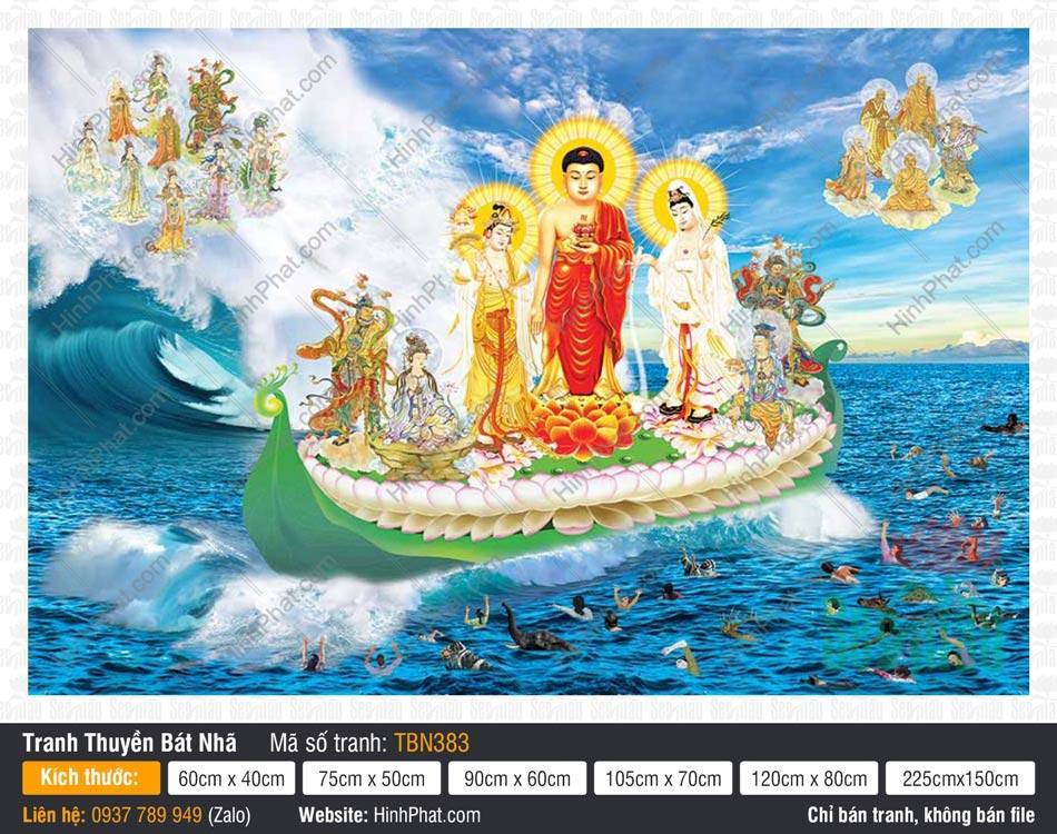Tranh Thuyền Bát Nhã TBN383 Tranh Thuyền Bát Nhã TBN383 khắc họa Đức Phật hở vai phải ngự thuyền lá sen