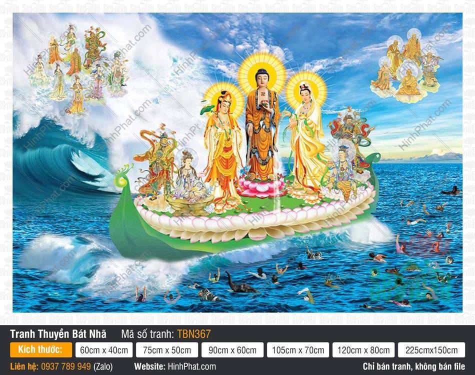 Tranh Thuyền Bát Nhã kích thước lớn TBN367 Tranh Thuyền Bát Nhã kích thước lớn TBN367 ngự thuyền rồng lướt sóng