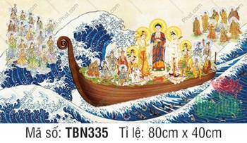 Hình Thuyền Bát Nhã TBN335, Đức Phật mặc y phục đỏ phối xanh Hình Thuyền Bát Nhã TBN335, Đức Phật mặc y phục đỏ phối xanh