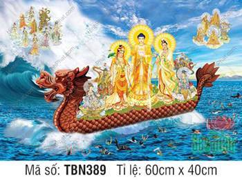 Hình Thuyền Bát Nhã TBN389, Tây Phương Tam Thánh sắc vàng
